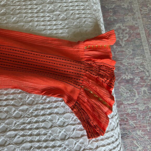 Lemonwood BOHO blouse with flared sleeve. Peplum. Orange with gold. Size S - Picture 3 of 6